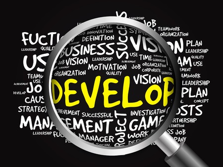 Develop word cloud with magnifying glass, business conceptの写真素材