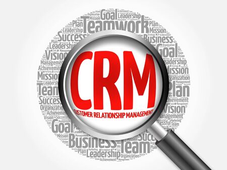 CRM - Customer Relationship Management word cloud with magnifying glass, business conceptの写真素材