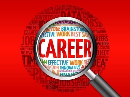Career word cloud with magnifying glass, business conceptの写真素材