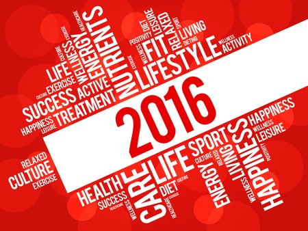 2016 health and sport goals word cloud, concept backgroundのイラスト素材