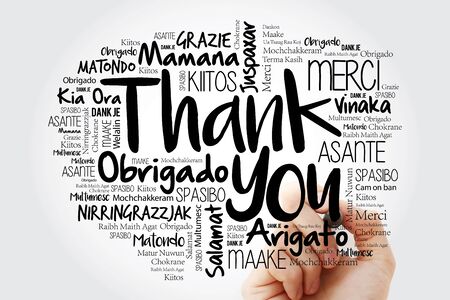 Hand writing Thank You Word Cloud in all languagesの写真素材