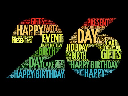 Happy 26th birthday word cloud collage conceptのイラスト素材