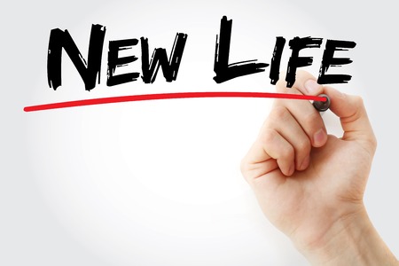 Hand writing New life with marker, concept backgroundの写真素材