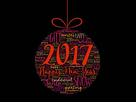 Happy New Year 2017, Christmas ball word cloud, holidays lettering collage