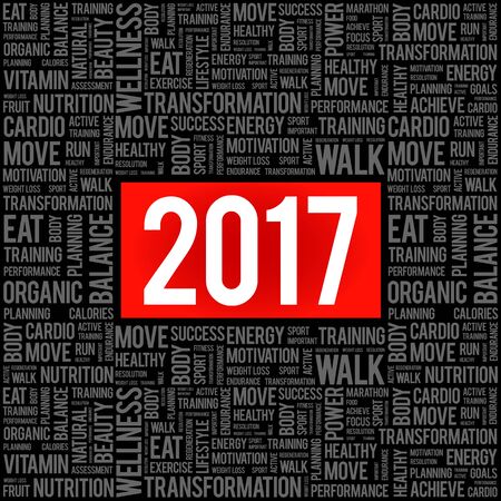2017 word cloud collage, health concept background