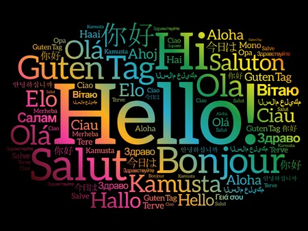 Hello word cloud in different languages of the world, background conceptのイラスト素材