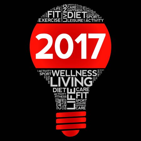 2017 health goals bulb word cloud, health concept background