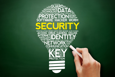 SECURITY bulb word cloud collage, business concept on blackboardの写真素材