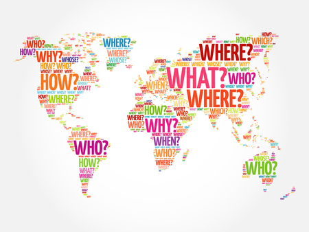 Question Words World Map in Typography, words cloud business concept backgroundのイラスト素材
