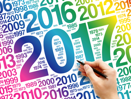 2017 Happy New Year and previous years word cloud collage