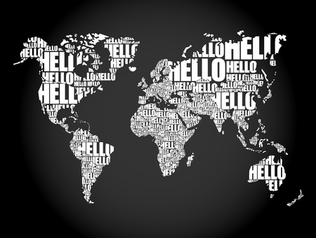 HELLO Word Cloud World Map in Typography, background conceptのイラスト素材