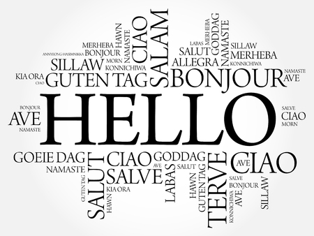 Hello word cloud in different languages of the world, background conceptのイラスト素材