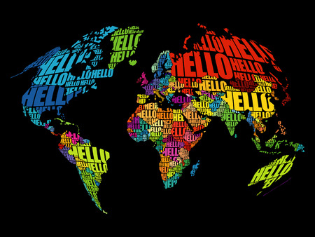 HELLO Word Cloud World Map in Typography, background conceptのイラスト素材