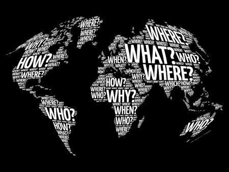 Question Words World Map in Typography, words cloud business concept backgroundのイラスト素材