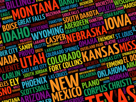 USA cities names word cloud collage, concept backgroundのイラスト素材