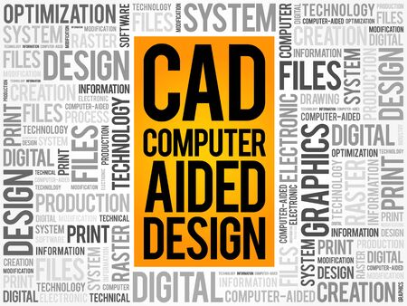 CAD - Computer Aided Design word cloud, business concept backgroundのイラスト素材