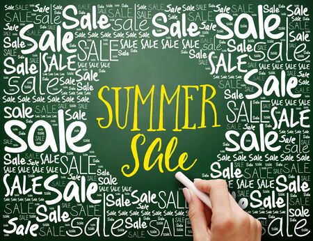 SUMMER SALE word cloud collage, business concept on blackboardの写真素材