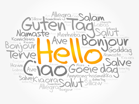 Hello word cloud in different languages of the world, vector conceptのイラスト素材