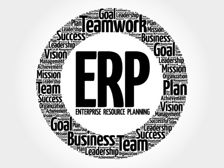 ERP - Enterprise Resource Planning circle word cloud, business conceptのイラスト素材