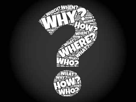 Where? - Questions whose answers are considered basic in information gathering or problem solving, word cloud backgroundのイラスト素材