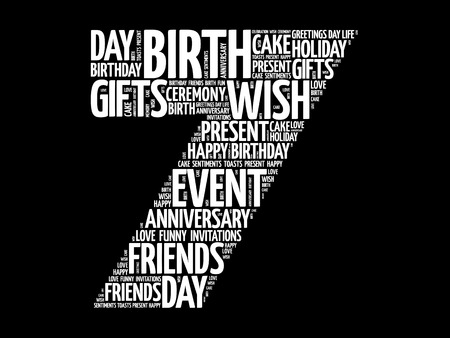 Happy 7th birthday word cloud collage concept