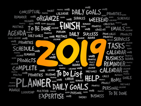 2019 Goals word cloud business concept backgroundのイラスト素材