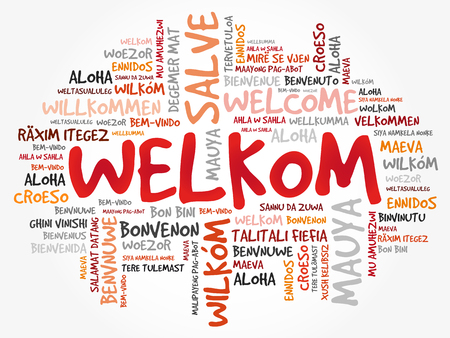 Welkom (Welcome in Afrikaans) word cloud in different languages, conceptual backgroundのイラスト素材