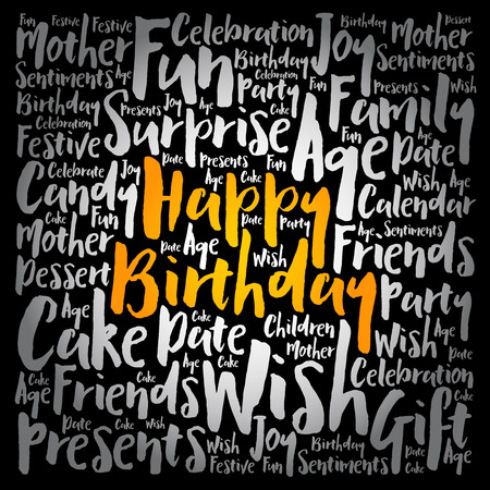 Happy Birthday word cloud collage with numbers, holiday concept backgrounのイラスト素材