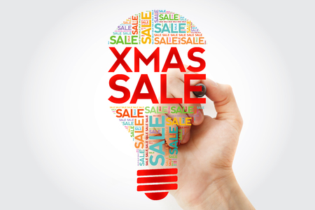 XMAS SALE bulb word cloud with marker, business concept backgroundの写真素材