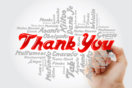 Thank You Word Cloud background with marker, all languages, multilingual for education or thanksgiving dayの写真素材