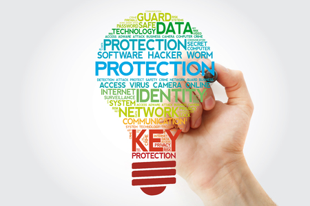 PROTECTION bulb word cloud collage with marker, business concept backgroundの写真素材