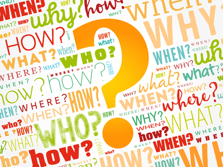 Question mark - Questions whose answers are considered basic in information gathering or problem solving, word cloud backgroundのイラスト素材