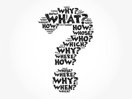 Question mark - Questions whose answers are considered basic in information gathering or problem solving, word cloud backgroundのイラスト素材