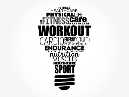 WORKOUT light bulb word cloud collage, fitness, health concept backgroundのイラスト素材