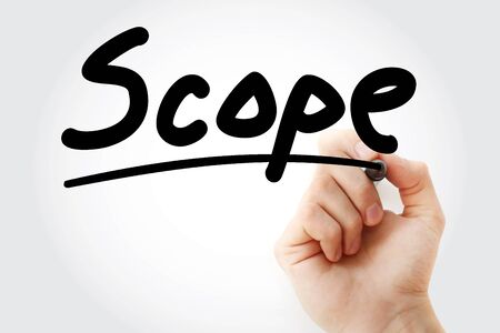 Scope text with marker, business concept backgroundの写真素材