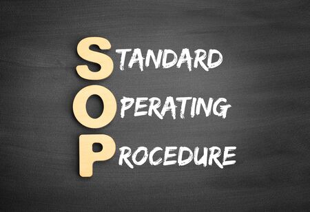 Wooden alphabets building the word SOP - Standard Operating Procedure acronym on blackboardの写真素材