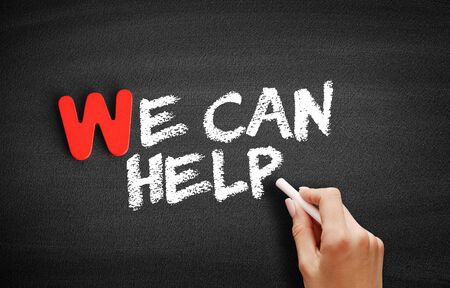 We Can Help text on blackboard, business concept backgroundの写真素材