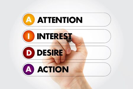 AIDA - Attention Interest Desire Action, acronym concept backgroundの写真素材