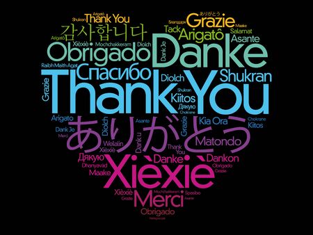 Thank You Love Heart Word Cloud in different languages, concept backgroundのイラスト素材