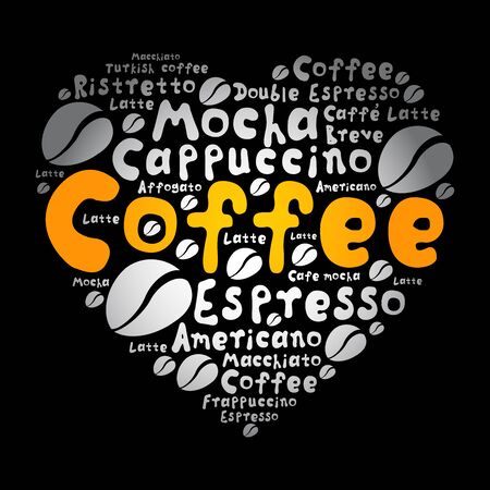 List of coffee drinks words cloud collage, poster backgroundのイラスト素材