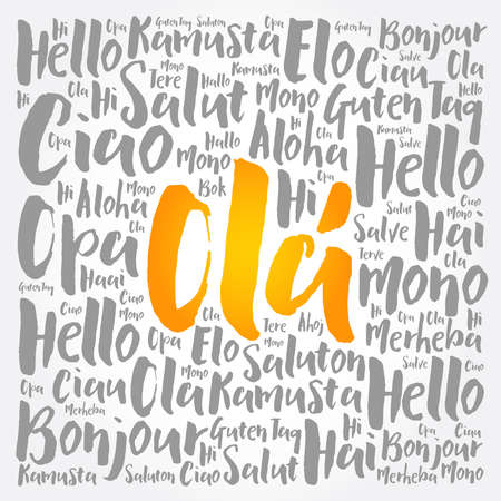 OLA (Hello Greeting in Portuguese) word cloud in different languages of the worldのイラスト素材
