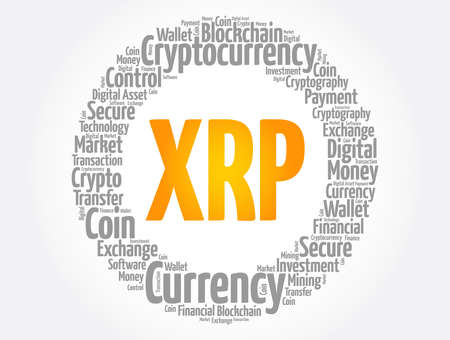 XRP or Ripple Cryptocurrency coin word cloud collage, business concept backgroundのイラスト素材