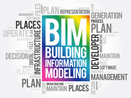 BIM - building information modeling word cloud, business conceptのイラスト素材