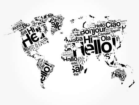 Hello in different languages word cloud World Map, business concept backgroundのイラスト素材