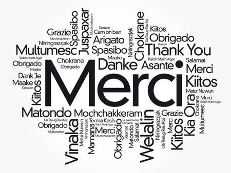 Merci (Thank You in French) Word Cloud background, all languages, multilingual for education or thanksgiving dayのイラスト素材