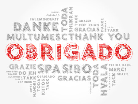 Obrigado (Thank You in Portuguese) Word Cloud in different languagesのイラスト素材