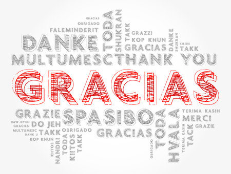 Gracias (Thank You in Spanish) Word Cloud background, all languages, multilingual for education or thanksgiving dayのイラスト素材