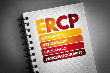 ERCP - Endoscopic Retrograde CholangioPancreatography acronym on notepad, concept backgroundの写真素材