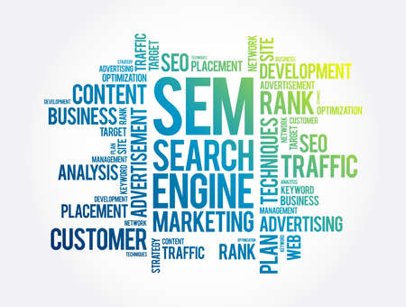 SEM - Search Engine Marketing word cloud, business concept backgroundのイラスト素材