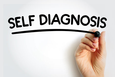 SELF DIAGNOSIS underlined text with marker, concept backgroundの写真素材